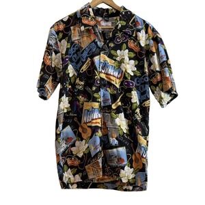 David Carey Originals New Orleans Shirt Men's M Black Multi Button Down